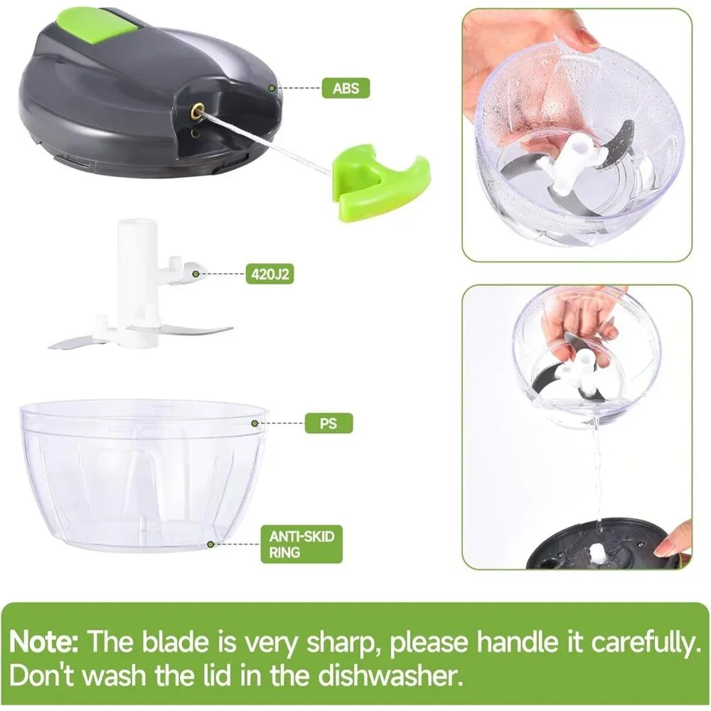 Manual Food Processor Vegetable Chopper Portable Hand Pull String Garlic Mincer